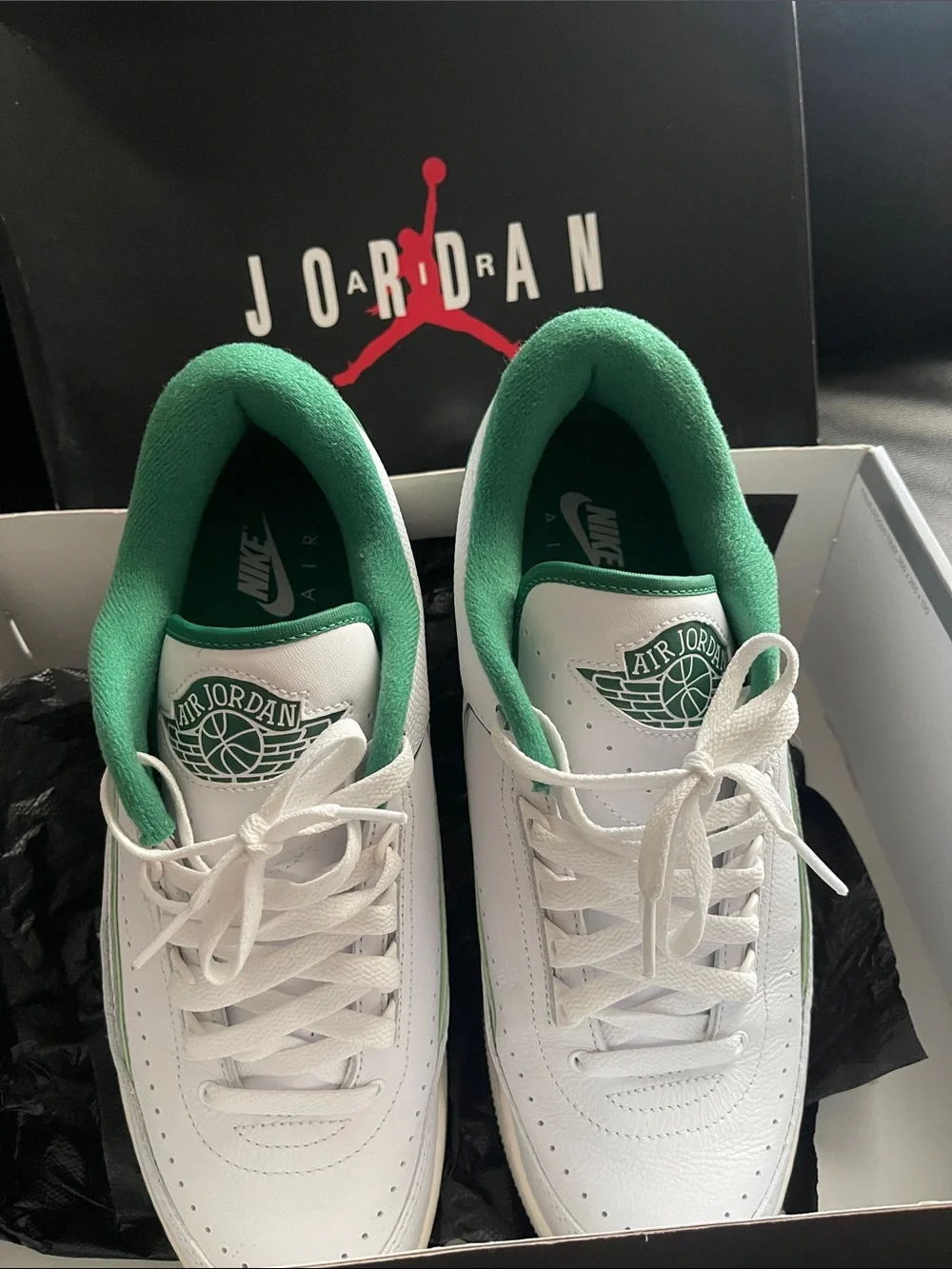 Jordan White and Green Low-Top Sneakers